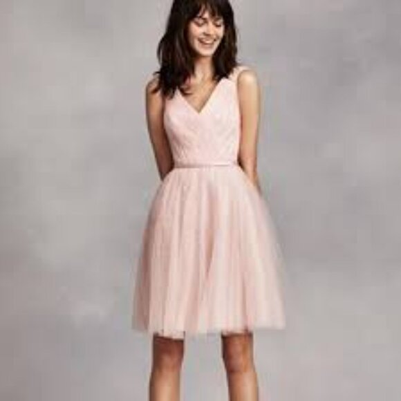 COPY - White by Vera Wang Blush Tulle over Lace Bridesmaid Dress size 12 - Picture 1 of 9